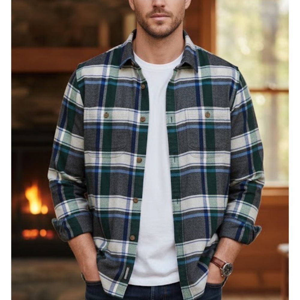 J.Crew Men’s Slim Fit‎ Flannel Button Down Shirt Green Blue Plaid Size M